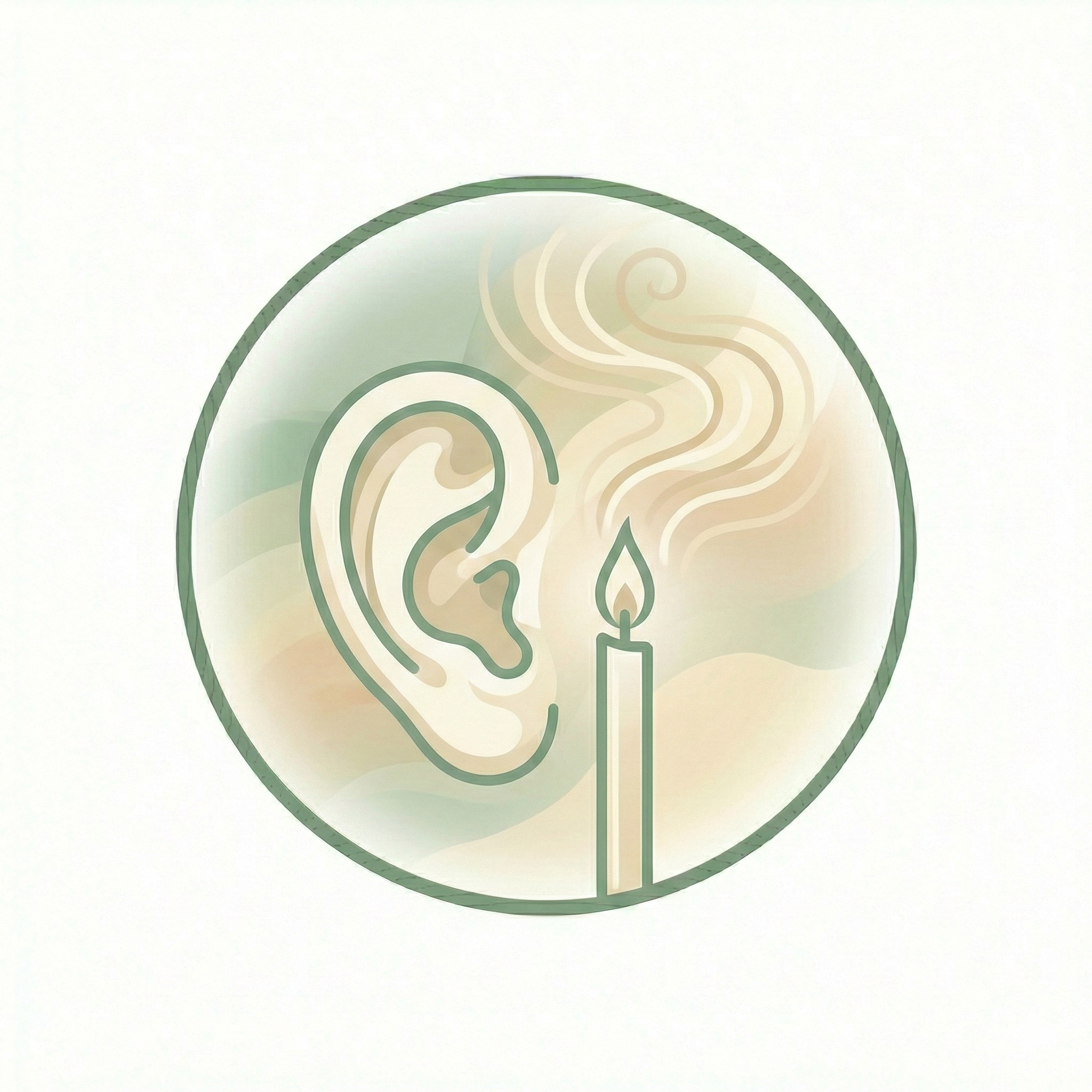 Ear candle therapy logo with ear outline and candle icon