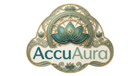 AccuAura logo with lotus flower symbol and modern green typography for holistic wellness and acupressure therapy website.